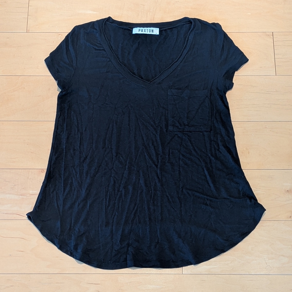🖤 Paxton Soft Black V-Neck Tee | Size S | Stretch Rayon Blend